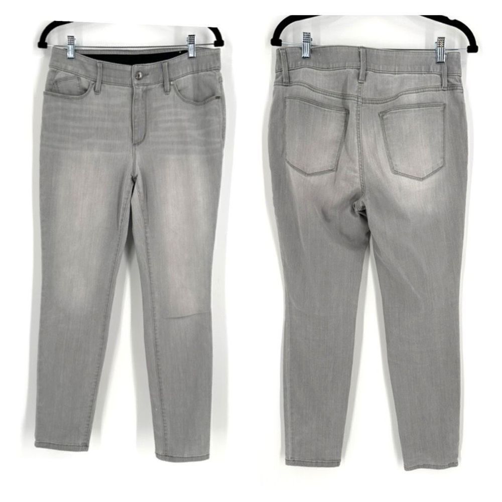 Chico's Women's Mid-Rise Stretch Skinny Jeans Light Gray Granite Wash‎ Size 6